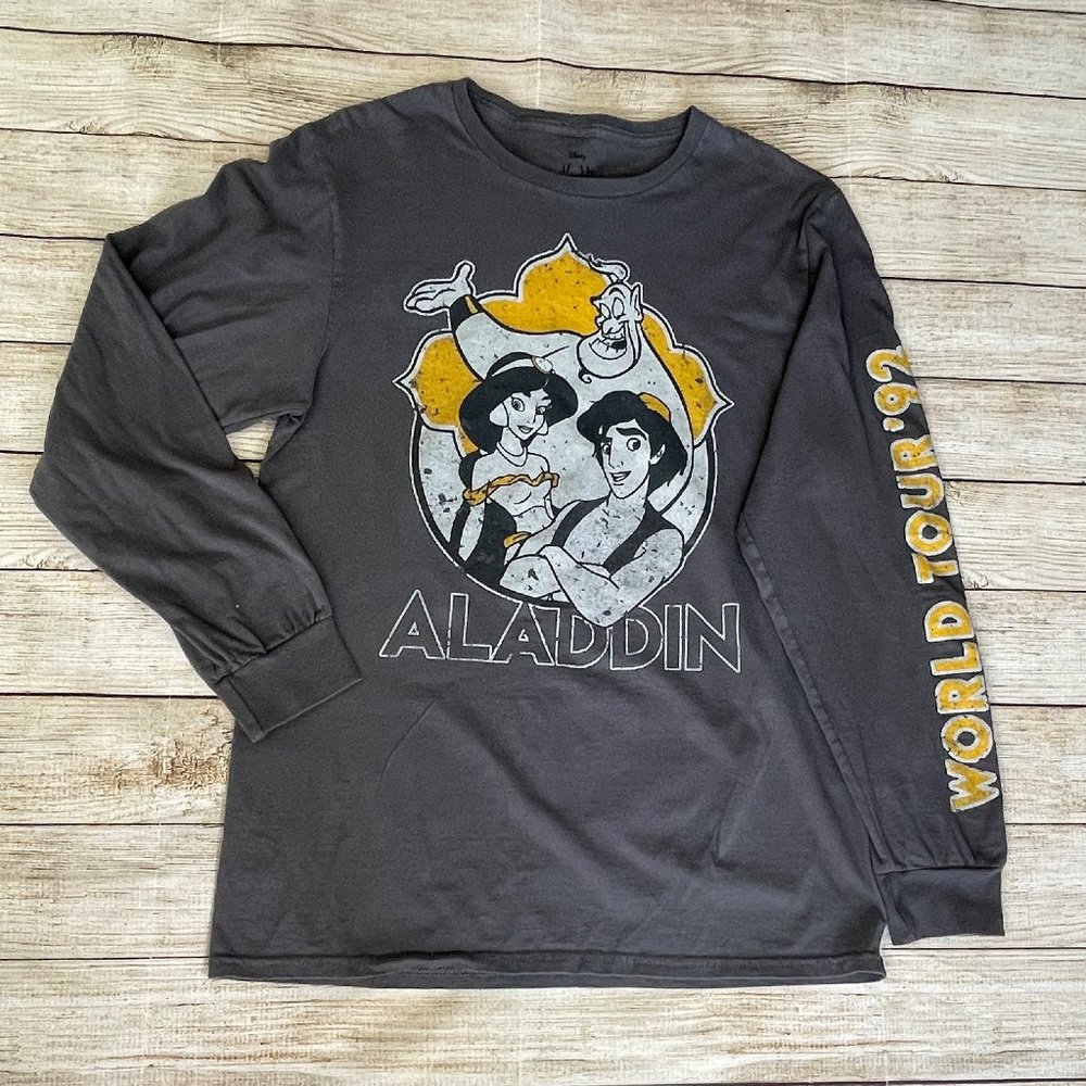Disney Aladdin World Tour ‘92 Gray Cotton Long Sleeve Shirt Size M Genie Vintage